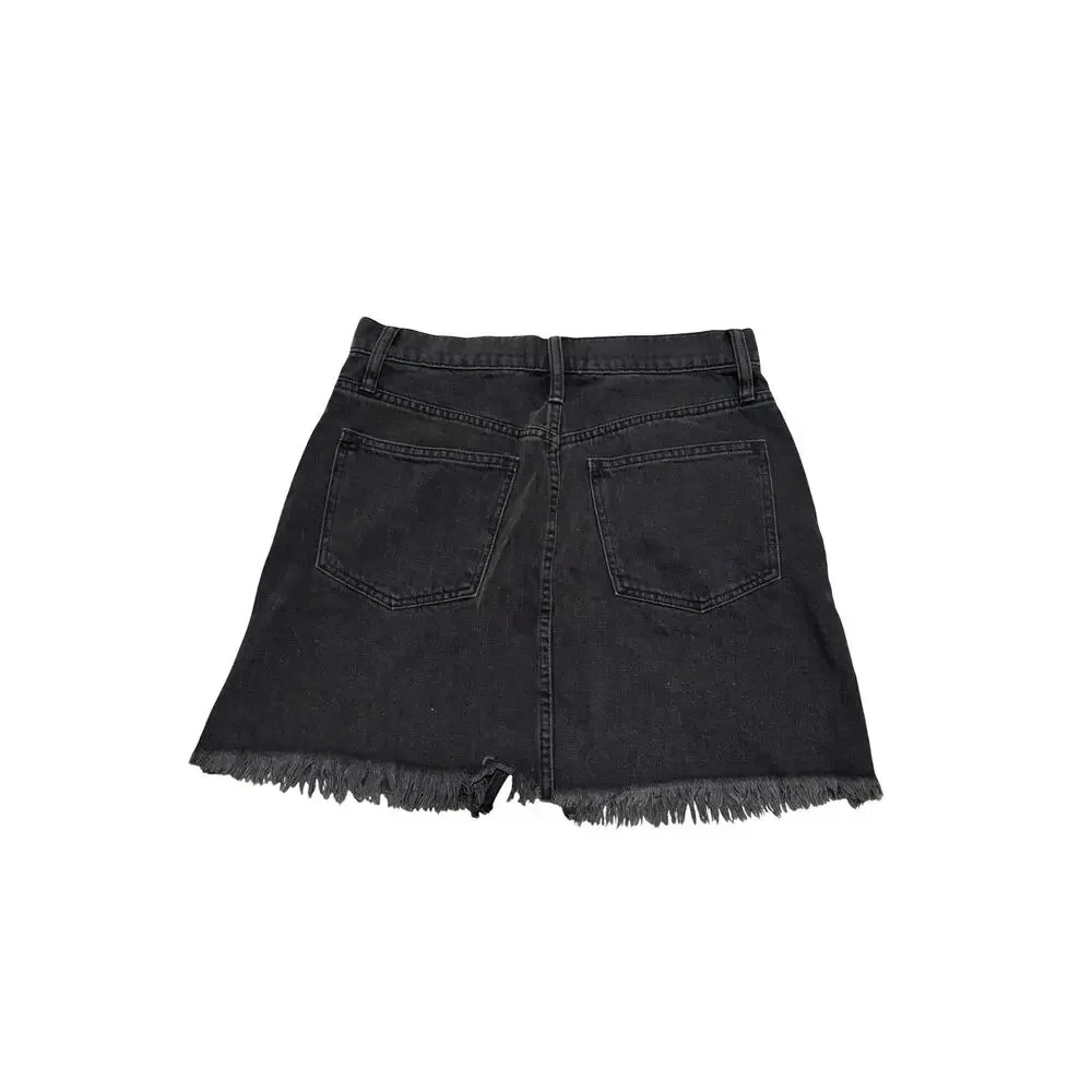 Madewell Black Denim Mini Skirt Raw Hem Size 27